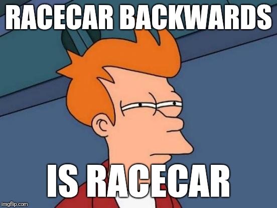 RACECAR | RACECAR BACKWARDS; IS RACECAR | image tagged in memes,futurama fry,racecar,backwards | made w/ Imgflip meme maker
