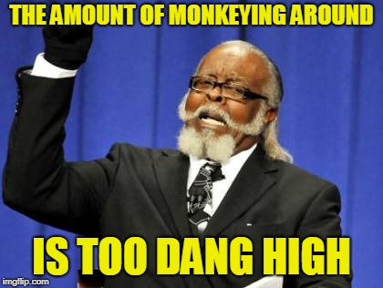 Too Damn High Meme | THE AMOUNT OF MONKEYING AROUND IS TOO DANG HIGH | image tagged in memes,too damn high | made w/ Imgflip meme maker