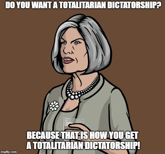 Mallory Archer | DO YOU WANT A TOTALITARIAN DICTATORSHIP? BECAUSE THAT IS HOW YOU GET A TOTALITARIAN DICTATORSHIP! | image tagged in mallory archer,totalitarian dictatorship,totalitarian,dictatorship,america | made w/ Imgflip meme maker