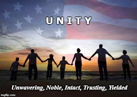 Unified | U N I T Y; Unwavering, Noble, Intact, Trusting, Yielded | image tagged in stand together,unity,unified,patriot,america,truth | made w/ Imgflip meme maker