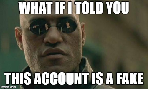 Matrix Morpheus Meme | WHAT IF I TOLD YOU THIS ACCOUNT IS A FAKE | image tagged in memes,matrix morpheus | made w/ Imgflip meme maker