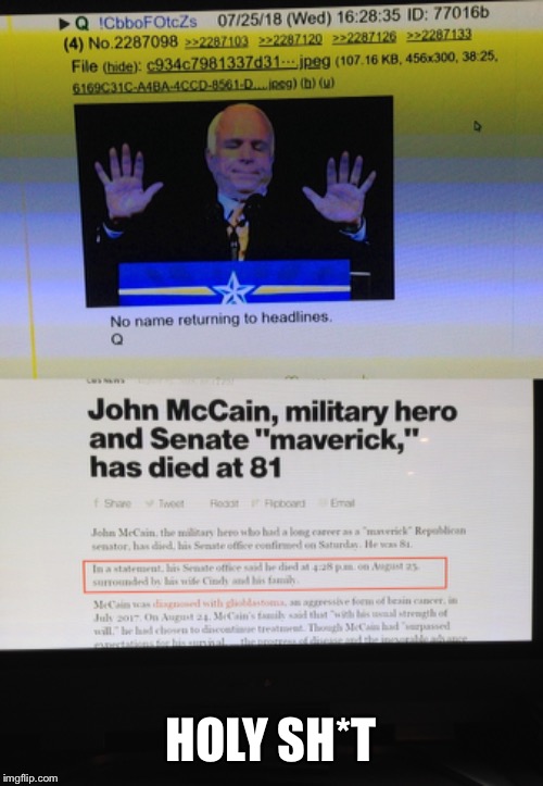 Who wants their mind blown? Connect the dots | HOLY SH*T | image tagged in john mccain | made w/ Imgflip meme maker