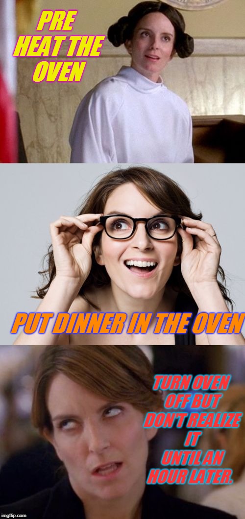 Brain donor strikes again. Maybe I should sign up to be a recipient?  | PRE HEAT THE OVEN; PUT DINNER IN THE OVEN; TURN OVEN OFF BUT DON'T REALIZE IT UNTIL AN HOUR LATER. | image tagged in bad pun liz lemon,nixieknox,late dinner,now you're cooking with fire | made w/ Imgflip meme maker