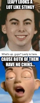 You can't disagree with that. | LEAFY LOOKS A LOT LIKE STINGY; CAUSE BOTH OF THEM HAVE NO CHINS... | image tagged in leafyishere,nochin,stingy,memes | made w/ Imgflip meme maker