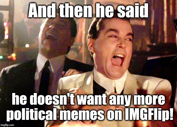 Yeah, because 2000 political memes per day are just gonna stop! LOL | And then he said; he doesn't want any more political memes on IMGFlip! | image tagged in memes,good fellas hilarious | made w/ Imgflip meme maker