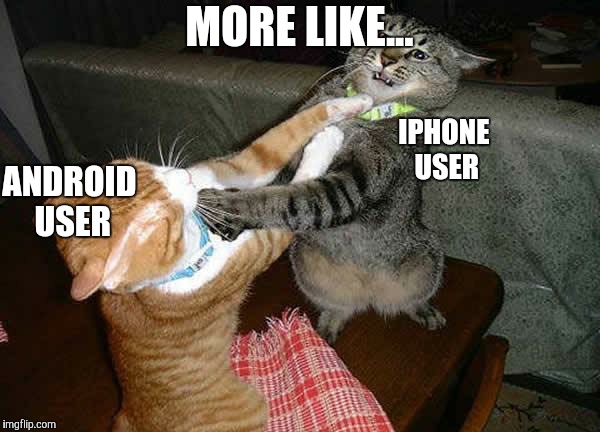 Two cats fighting for real | MORE LIKE... IPHONE USER ANDROID USER | image tagged in two cats fighting for real | made w/ Imgflip meme maker