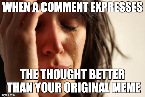 First World Problems Meme | WHEN A COMMENT EXPRESSES THE THOUGHT BETTER THAN YOUR ORIGINAL MEME | image tagged in memes,first world problems | made w/ Imgflip meme maker