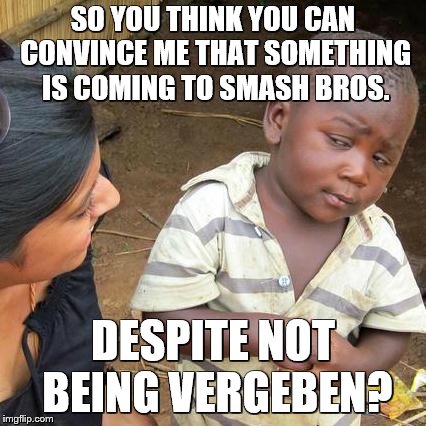 stupid leakers in a nutshell | SO YOU THINK YOU CAN CONVINCE ME THAT SOMETHING IS COMING TO SMASH BROS. DESPITE NOT BEING VERGEBEN? | image tagged in memes,nintendo,super smash bros | made w/ Imgflip meme maker