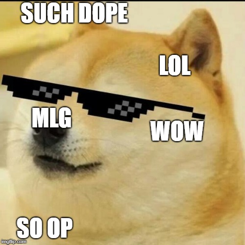 Sunglass Doge | SUCH DOPE; LOL; MLG; WOW; SO OP | image tagged in sunglass doge | made w/ Imgflip meme maker