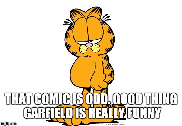 Grumpy Garfield | THAT COMIC IS ODD. GOOD THING GARFIELD IS REALLY FUNNY | image tagged in grumpy garfield | made w/ Imgflip meme maker