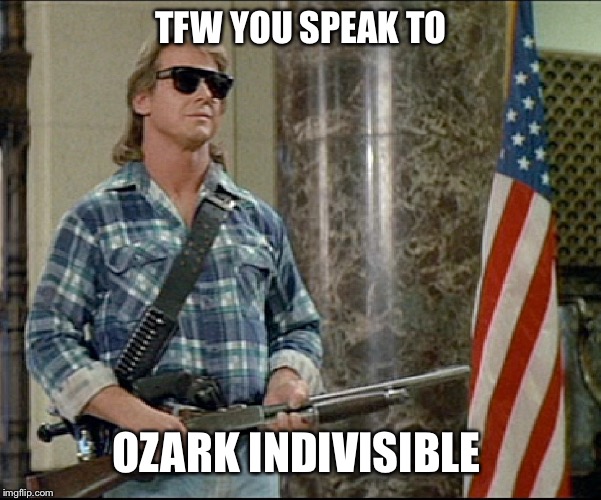  Ozark Indivisible  | TFW YOU SPEAK TO; OZARK INDIVISIBLE | image tagged in conservative patriot,patriotism,ozark indivisible,arkansas democrats,dnc,steve womack | made w/ Imgflip meme maker