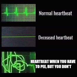 heartbeat rate | HEARTBEAT WHEN YOU HAVE TO PEE, BUT YOU DON'T | image tagged in heartbeat rate | made w/ Imgflip meme maker