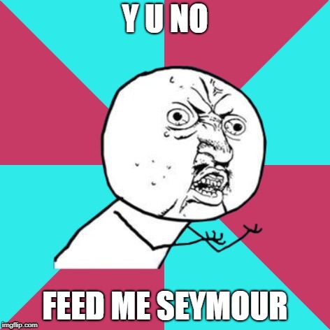 y u no music | Y U NO FEED ME SEYMOUR | image tagged in y u no music | made w/ Imgflip meme maker