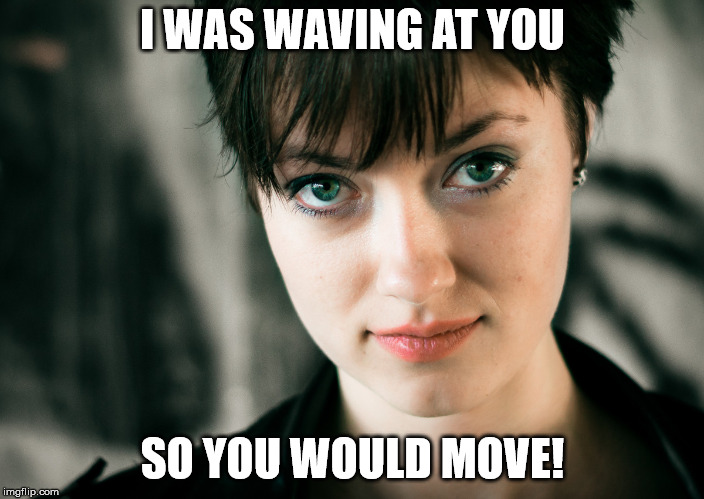 Short haired white woman | I WAS WAVING AT YOU SO YOU WOULD MOVE! | image tagged in short haired white woman | made w/ Imgflip meme maker