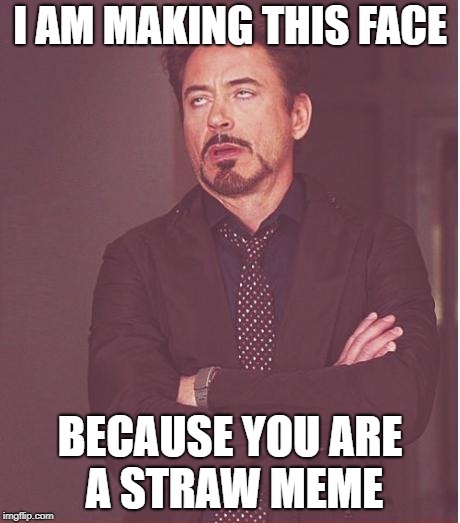 Face You Make Robert Downey Jr Meme | I AM MAKING THIS FACE BECAUSE YOU ARE A STRAW MEME | image tagged in memes,face you make robert downey jr | made w/ Imgflip meme maker
