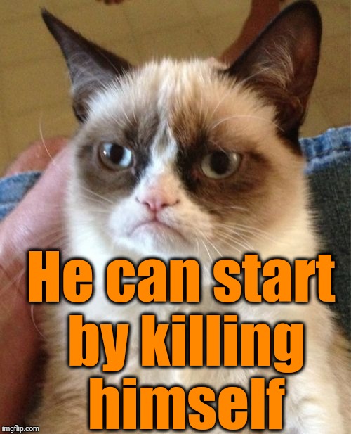 Grumpy Cat Meme | He can start by killing himself | image tagged in memes,grumpy cat | made w/ Imgflip meme maker