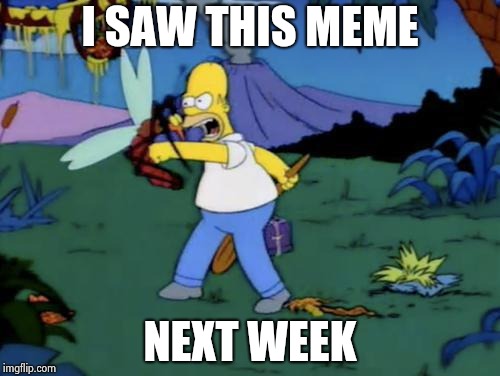 Homer Simpson time travel | I SAW THIS MEME NEXT WEEK | image tagged in homer simpson time travel | made w/ Imgflip meme maker