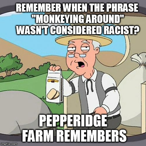 everything triggers liberals  | REMEMBER WHEN THE PHRASE "MONKEYING AROUND" WASN'T CONSIDERED RACIST? PEPPERIDGE FARM REMEMBERS | image tagged in pepperidge farm remembers,triggered liberal,crying democrats,race card | made w/ Imgflip meme maker