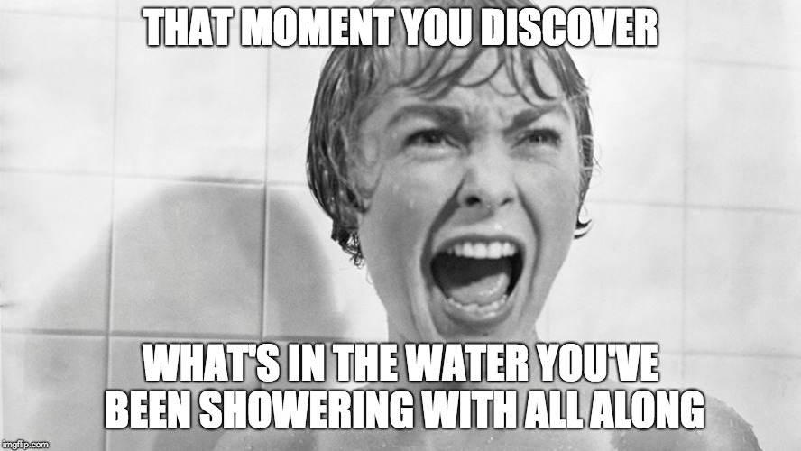 THAT MOMENT YOU DISCOVER; WHAT'S IN THE WATER YOU'VE BEEN SHOWERING WITH ALL ALONG | image tagged in waterlux,waterfiltration,waterpurification,watertest,watersoftening,hardwater | made w/ Imgflip meme maker