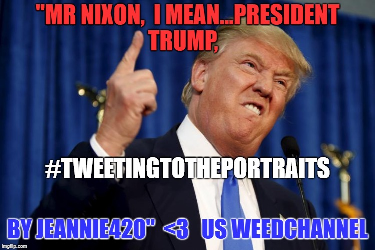 "MR NIXON, 
I MEAN...PRESIDENT TRUMP, #TWEETINGTOTHEPORTRAITS; BY JEANNIE420"  <3   US WEEDCHANNEL | image tagged in tweetingtotheportraits by jeannie420 | made w/ Imgflip meme maker