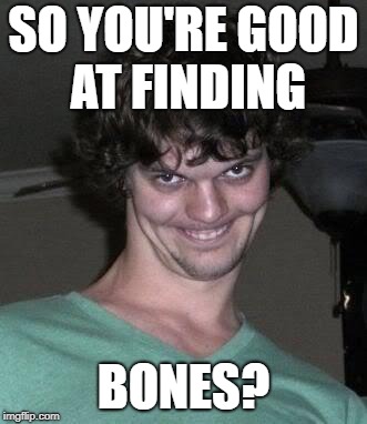 Creepy guy  | SO YOU'RE GOOD AT FINDING BONES? | image tagged in creepy guy | made w/ Imgflip meme maker