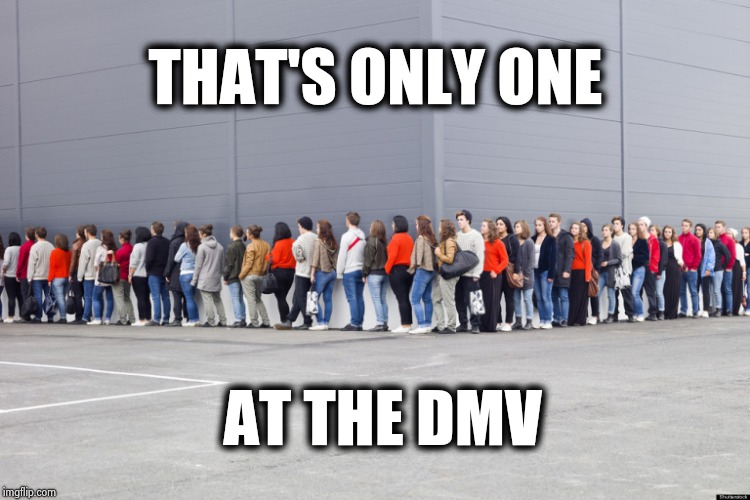 Long Line | THAT'S ONLY ONE AT THE DMV | image tagged in long line | made w/ Imgflip meme maker
