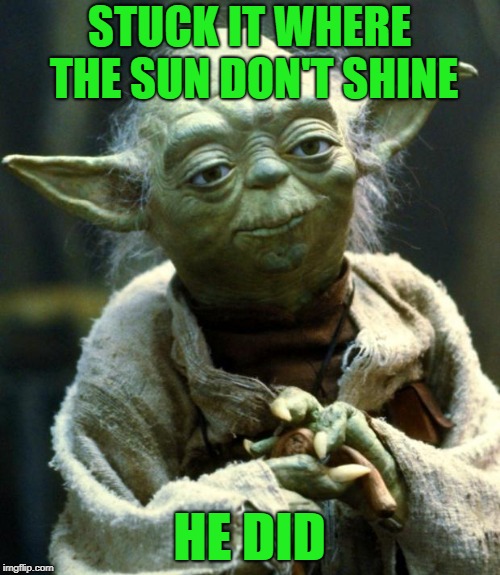Star Wars Yoda Meme | STUCK IT WHERE THE SUN DON'T SHINE HE DID | image tagged in memes,star wars yoda | made w/ Imgflip meme maker