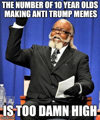 Too High | THE NUMBER OF 10 YEAR OLDS MAKING ANTI TRUMP MEMES IS TOO DAMN HIGH | image tagged in too high | made w/ Imgflip meme maker