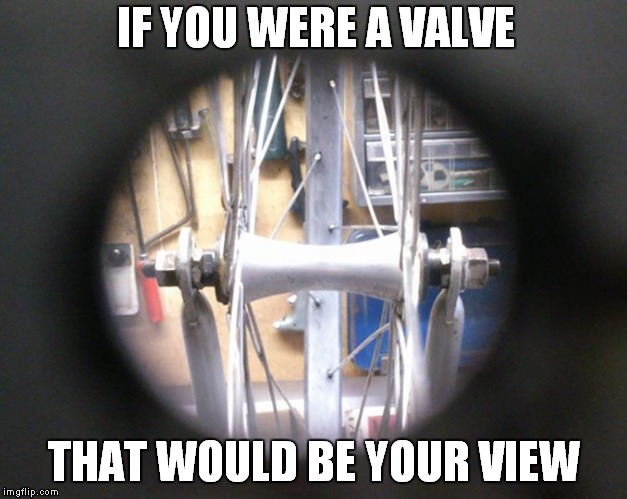 if you were a valve that would be your view | IF YOU WERE A VALVE; THAT WOULD BE YOUR VIEW | image tagged in if you were,valve,view,bicycle,cycling | made w/ Imgflip meme maker