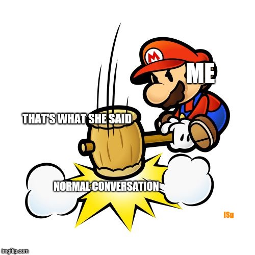 Mario Hammer Smash | ME; THAT'S WHAT SHE SAID; NORMAL CONVERSATION; ISg | image tagged in memes,mario hammer smash | made w/ Imgflip meme maker