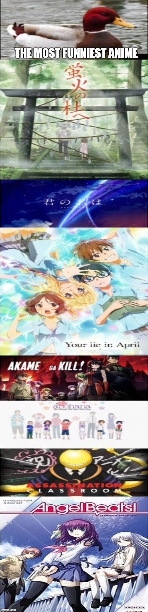 your lie in april is the most funniest anime ever funnier than gintama | THE MOST FUNNIEST ANIME | image tagged in memes,funny,ssby,anime | made w/ Imgflip meme maker