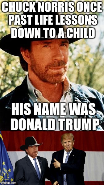 The Great Mentor | CHUCK NORRIS ONCE PAST LIFE LESSONS DOWN TO A CHILD; HIS NAME WAS DONALD TRUMP | image tagged in chuck norris,donald trump | made w/ Imgflip meme maker