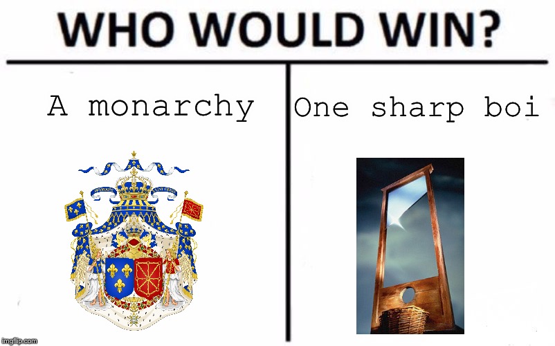 Who Would Win? | A monarchy; One sharp boi | image tagged in memes,who would win | made w/ Imgflip meme maker