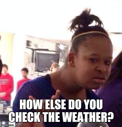 Black Girl Wat Meme | HOW ELSE DO YOU CHECK THE WEATHER? | image tagged in memes,black girl wat | made w/ Imgflip meme maker