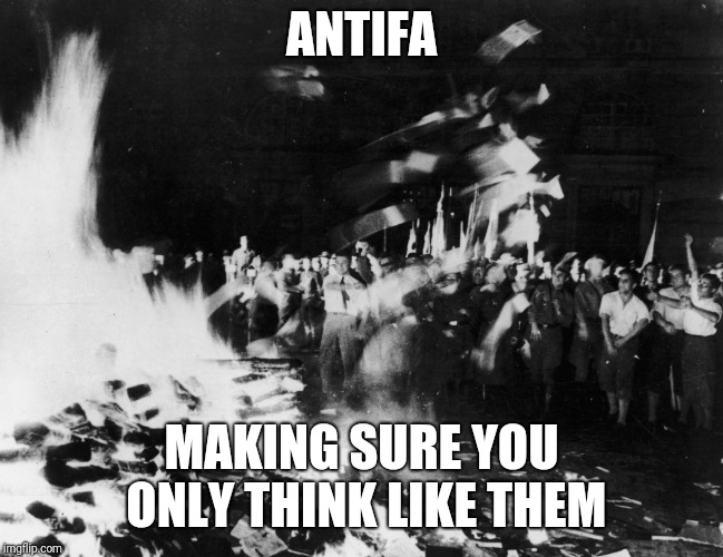  ANTIFA; MAKING SURE YOU ONLY THINK LIKE THEM | image tagged in book burn | made w/ Imgflip meme maker