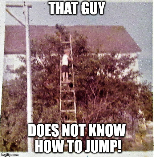 Not afraid of heights kid | THAT GUY DOES NOT KNOW HOW TO JUMP! | image tagged in not afraid of heights kid | made w/ Imgflip meme maker