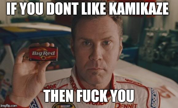 Ricky Bobby big red | IF YOU DONT LIKE KAMIKAZE; THEN FUCK YOU | image tagged in ricky bobby big red | made w/ Imgflip meme maker