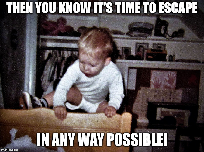 onthebrink | THEN YOU KNOW IT'S TIME TO ESCAPE IN ANY WAY POSSIBLE! | image tagged in onthebrink | made w/ Imgflip meme maker