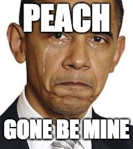 Obama crying | PEACH; GONE BE MINE | image tagged in obama crying | made w/ Imgflip meme maker