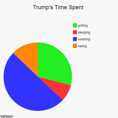 Trump's Time Spent | eating, tweeting, sleeping, golfing | image tagged in funny,pie charts | made w/ Imgflip chart maker