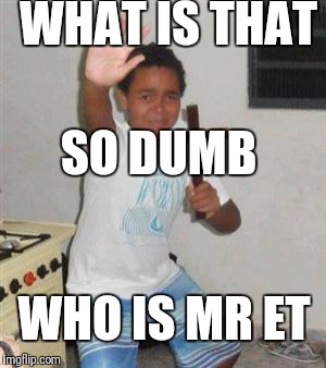 WHAT IS THAT WHO IS MR ET SO DUMB | image tagged in scared kid | made w/ Imgflip meme maker