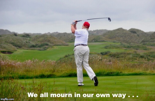 image tagged in funeral,trump,golf | made w/ Imgflip meme maker