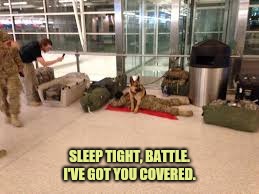 Battle buddies | SLEEP TIGHT, BATTLE. I'VE GOT YOU COVERED. | image tagged in soldier | made w/ Imgflip meme maker
