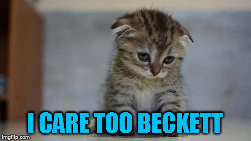 Sad kitten | I CARE TOO BECKETT | image tagged in sad kitten | made w/ Imgflip meme maker