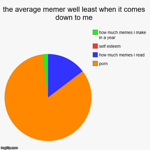 the average memer well least when it comes down to me | porn, how much memes i read, self esteem, how much memes i make in a year | image tagged in funny,pie charts | made w/ Imgflip chart maker