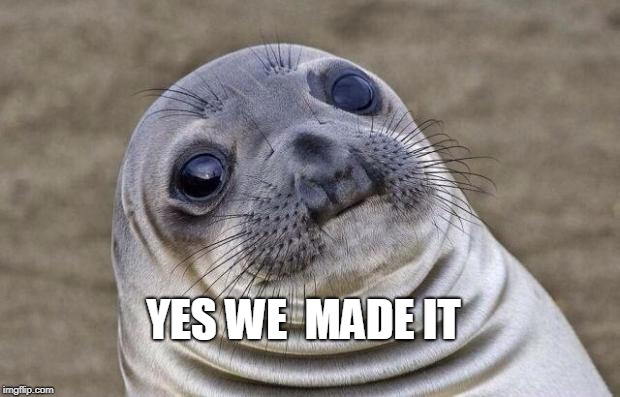 Awkward Moment Sealion Meme | YES WE  MADE IT | image tagged in memes,awkward moment sealion | made w/ Imgflip meme maker