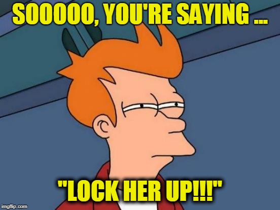 Futurama Fry Meme | SOOOOO, YOU'RE SAYING ... "LOCK HER UP!!!" | image tagged in memes,futurama fry | made w/ Imgflip meme maker