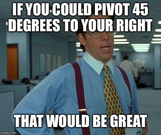 That Would Be Great Meme | IF YOU COULD PIVOT 45 DEGREES TO YOUR RIGHT THAT WOULD BE GREAT | image tagged in memes,that would be great | made w/ Imgflip meme maker