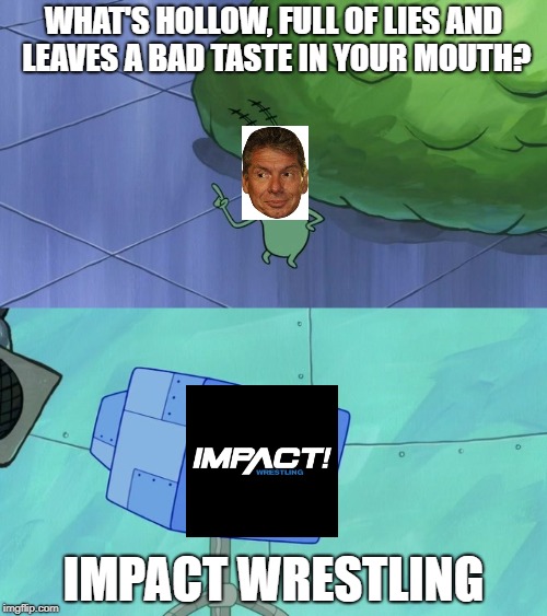 Mr McMahon's brutally honest opnion on rival wrestling company | WHAT'S HOLLOW, FULL OF LIES AND LEAVES A BAD TASTE IN YOUR MOUTH? IMPACT WRESTLING | image tagged in hollow full of lies and bad taste,wwe,impact wrestling,tna | made w/ Imgflip meme maker