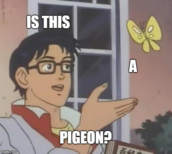 Is This A Pigeon | IS THIS; A; PIGEON? | image tagged in memes,is this a pigeon | made w/ Imgflip meme maker